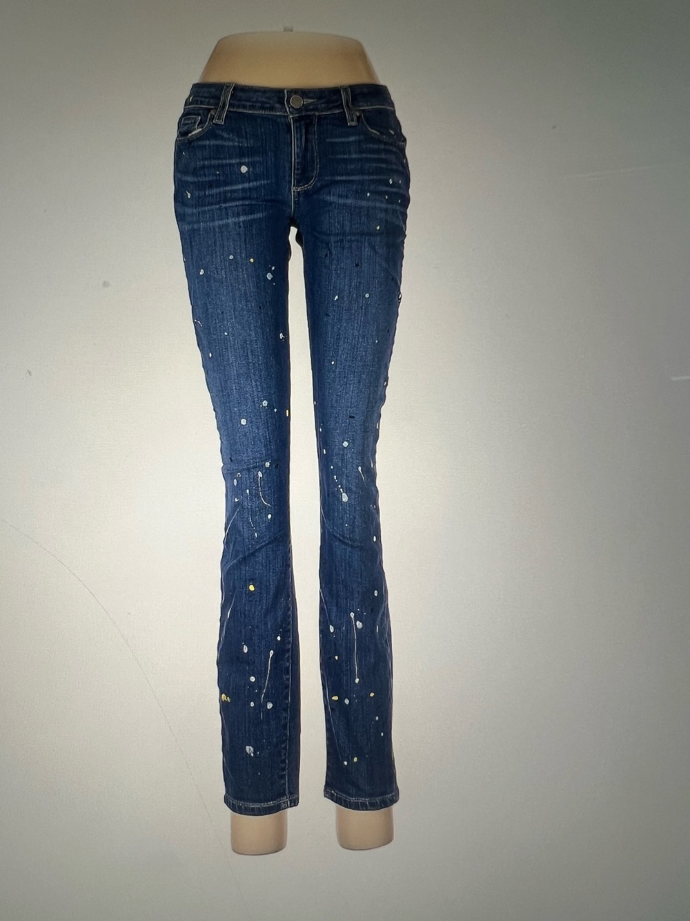 PAIGE Dark Blue Paint-Splatter Flare Jeans